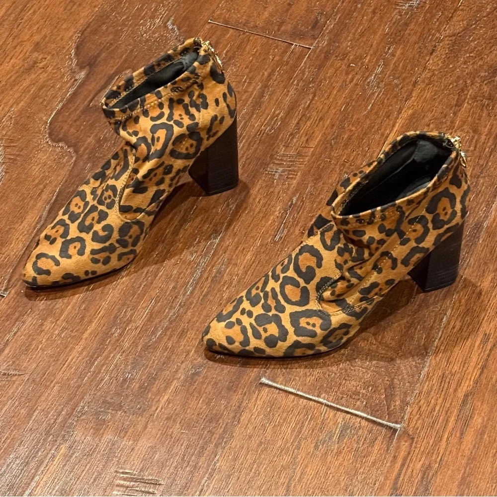 Size 9 Leopard Print Block Heel Ankle Boots